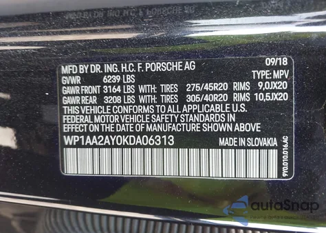 2019 Porsche Cayenne из США, поврежденный, VIN WP1AA2AY0KDA06313